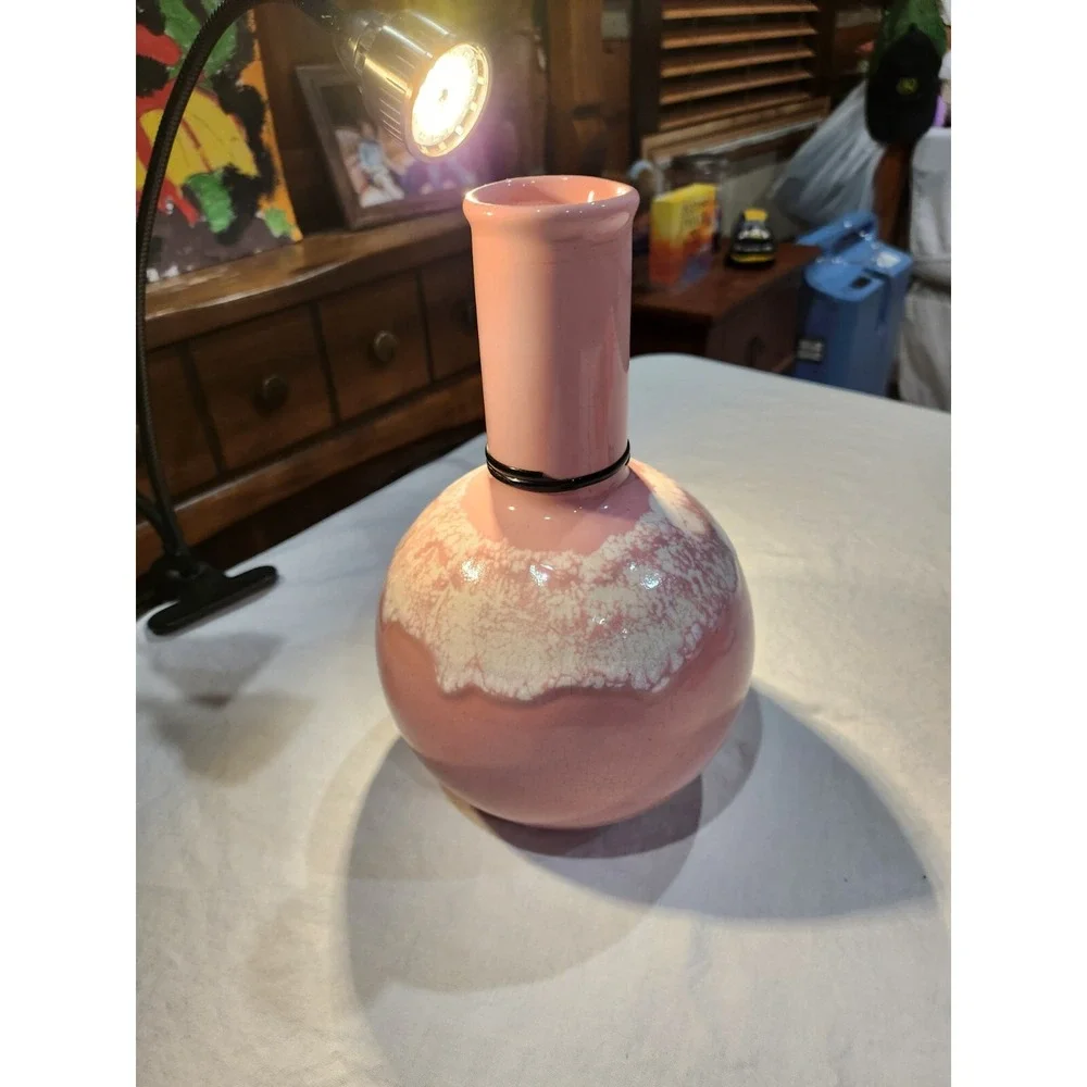 Vintage Retro Pink & White Drip Glaze Water Carafe Jug Pitcher 9